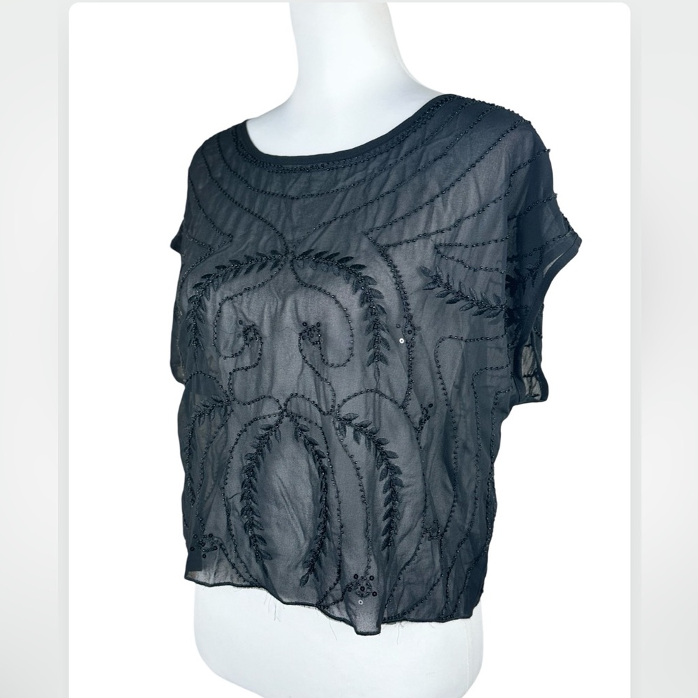 Verte NWT Black Lux Beaded Sequin Relaxed Fit Blouse Top Large Francesca’s - Picture 7 of 7